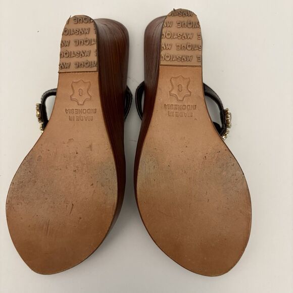 Wedge Thong Sandal Sz 8 Brown Leo Crystal Monique MobWives BarbieCorp‎ Embellish - Picture 7 of 7